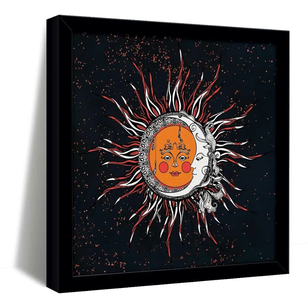 ArtX Sun And Moon Madhubani Big Canvas Painting With Frame