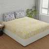 Huesland by Ahmedabad Cotton 144 TC King Size Bedsheet Cotton with 2 Pillow Covers | Yellow, Grey & White