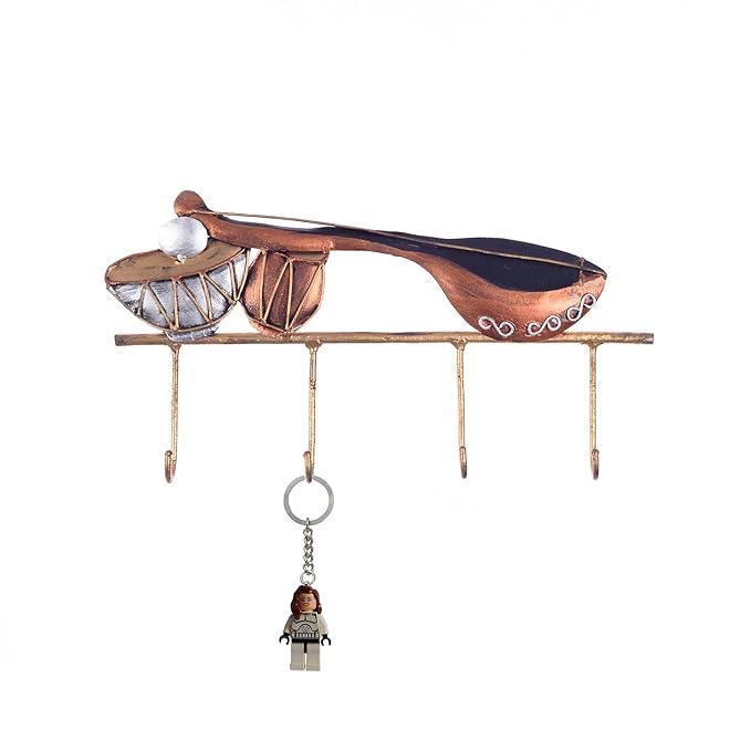 Ecraftindia Musical Instruments Wrought Iron Key Holder | Red and Brown