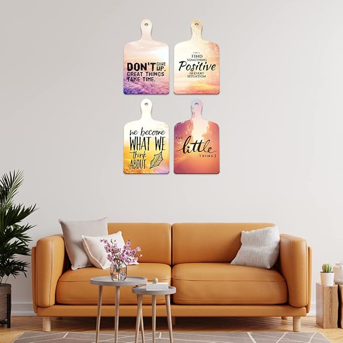Artvibes Positive Things Designer Wooden Wall Hanger for Home Decor | Modern Artworks | Set of 4