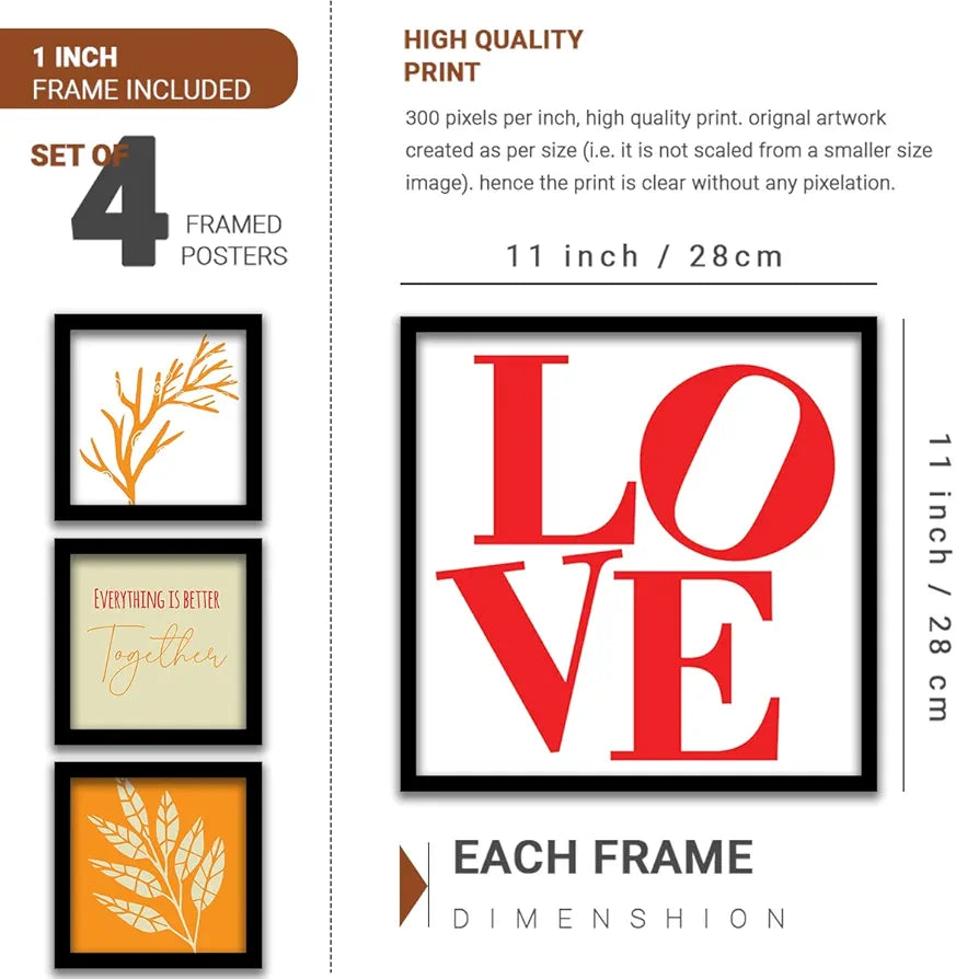 Kotart Love Family Quotes Frames for Wall Decor Set of 4