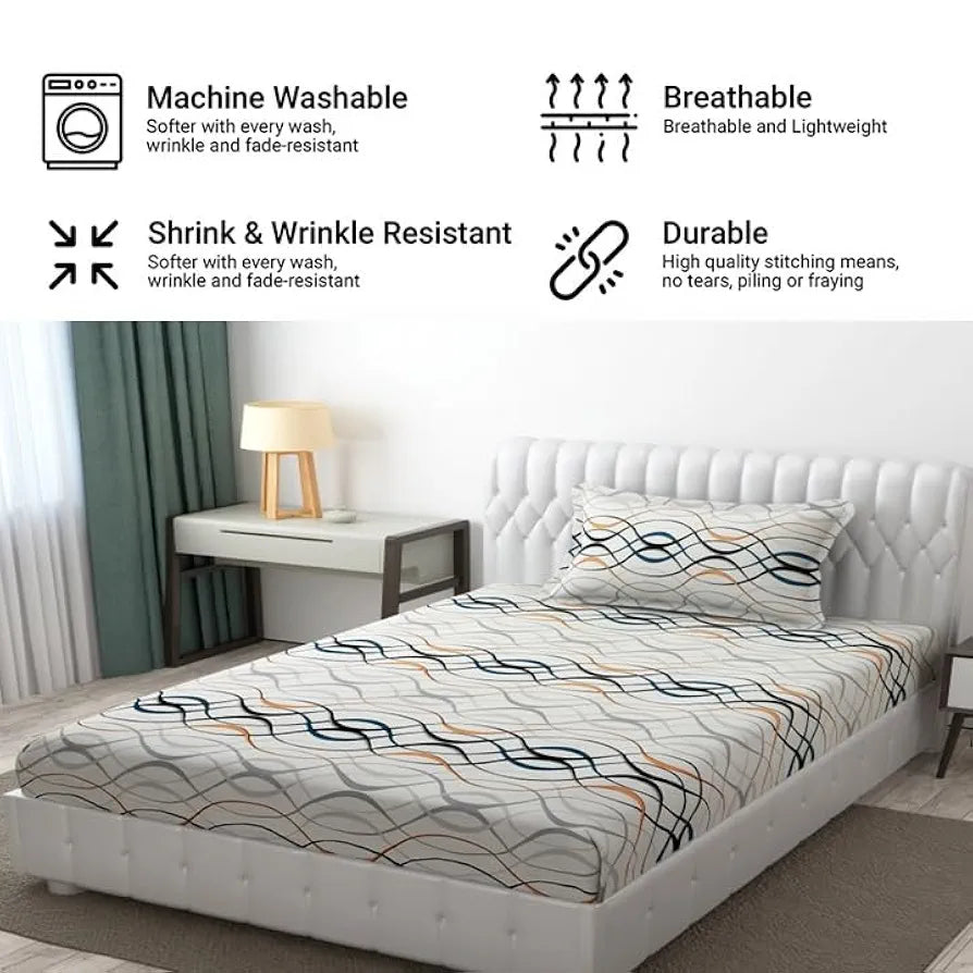 Fresh From Loom Bedsheet Single Size Microfiber Bed Sheet for Single Bed Floral Design Bed Spread with 1 Pillow Covers 144 TC White