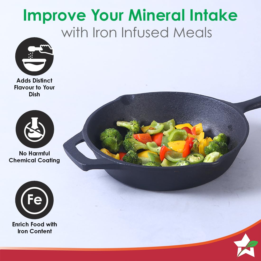 Wonderchef Forza Cast-iron 20 Cm Fry Pan | Pre-seasoned Cookware | Induction Friendly