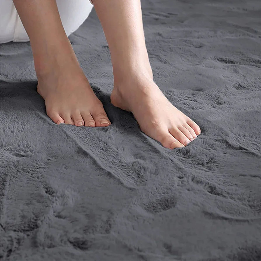 Luxe Home International Ruffle Floor Rug Rabbit Fur 1000 GSM Living Room Foot Mats 4 X 6 FtColour Grey