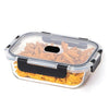 Femora Borosilicate Rectangle Microwave Oven Safe Glass Container With Dectahable & Break Free Lid | Black Color | 400 Ml