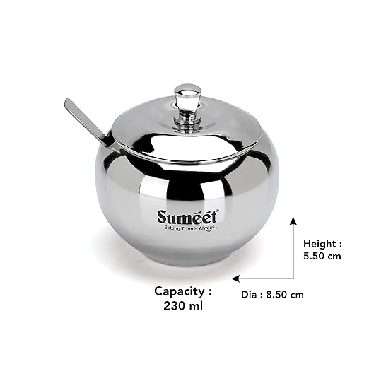 Sumeet Stainless Steel Ghee and Oil Pot 8.5cm Dia 230 ml Silver