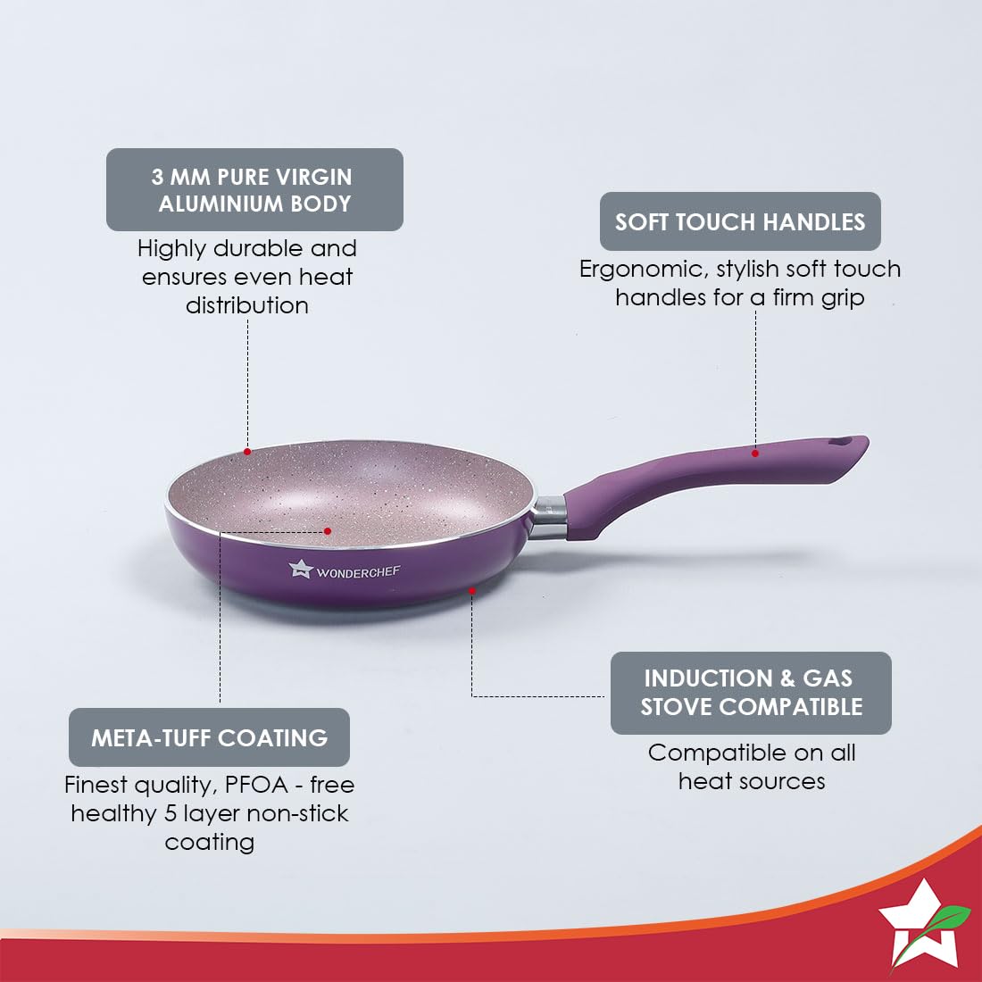 Wonderchef Royal Velvet Non-stick 24cm Fry pan I Induction Ready | Soft-touch handles |Non – Toxic I Virgin Aluminium