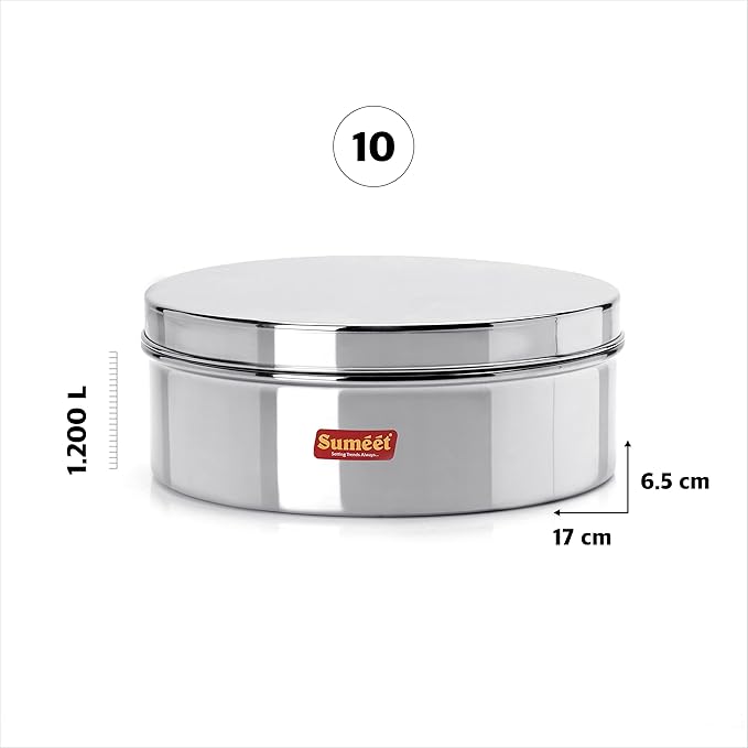 Sumeet Stainless Steel Flat Canister|Puri Dabba|Storage Container (1.2Ltr) (17Cm)