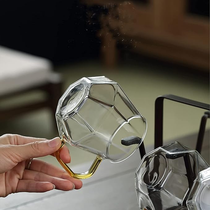 Femora Borosilicate Glass Coffee Cup Handcrafted Geometric Finish | 300 Ml | 1 Piece