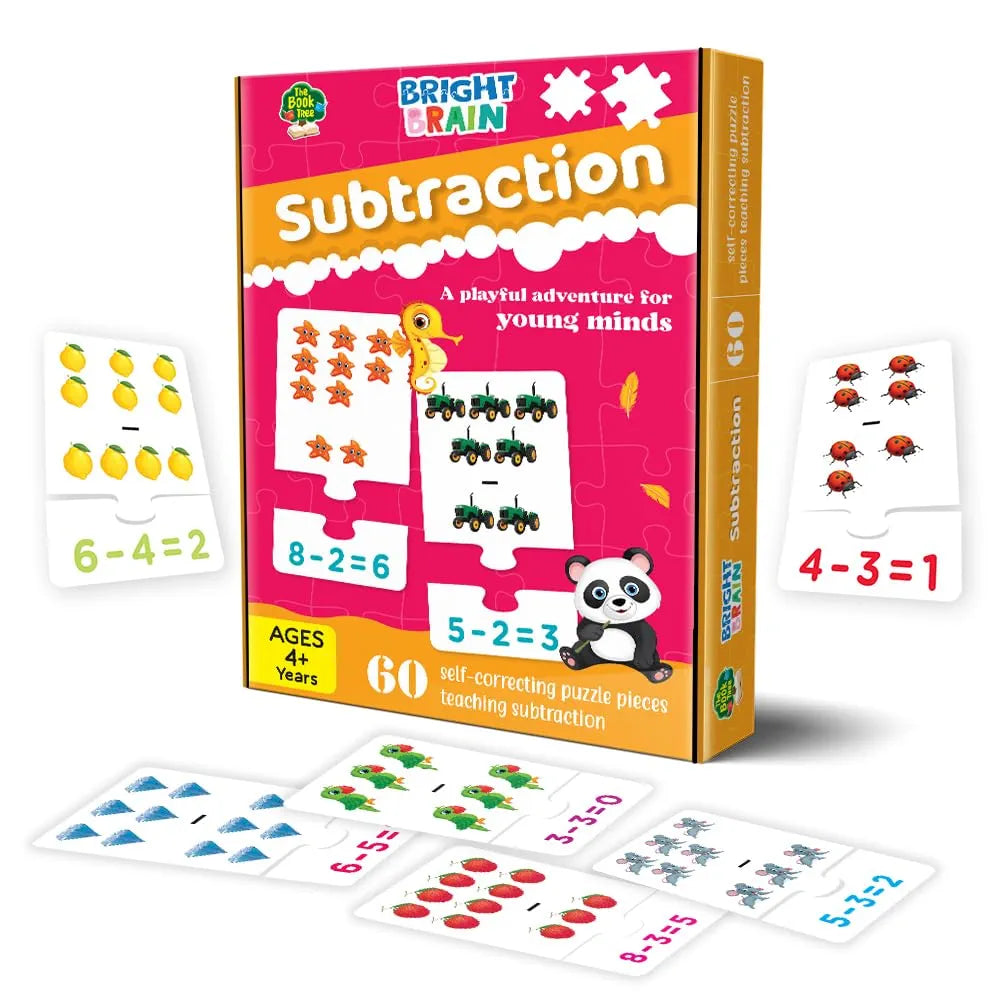 Bright Brain Subtraction Puzzle for Kids – 60 Self-Correcting Pieces | Math Learning Game for Preschoolers | Educational Toy for Early Math Skills | Ages 4+ by Majestic Book Club