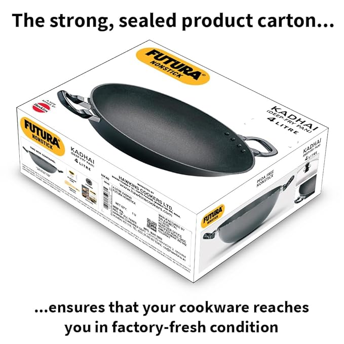 Hawkins Futura 4 Litre Deep Fry Pan Non Stick Kadai Round Bottom Kadhai