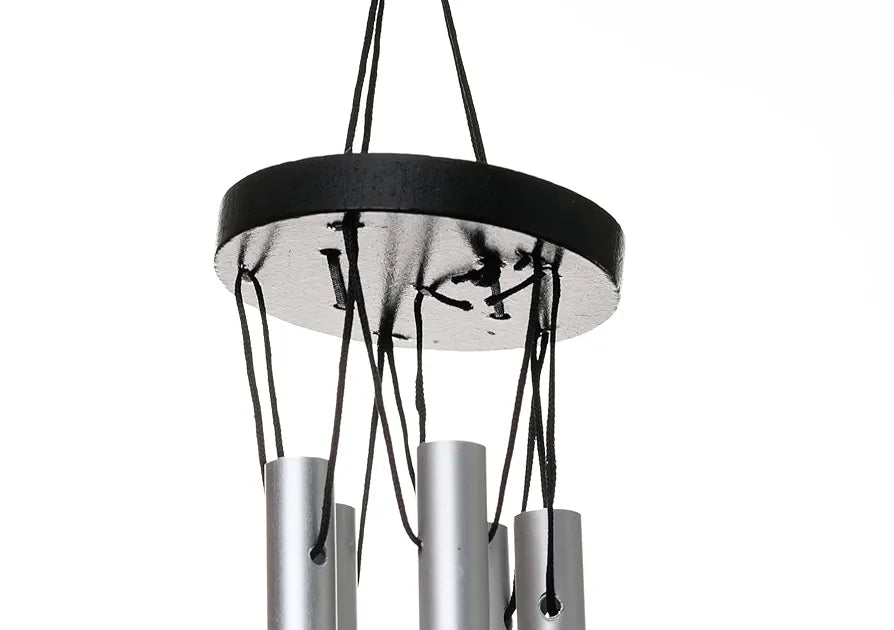 Tej Gifts Feng Shui Metal Wind Chime with Om Printed 5 Pipes for Positive Energy Silver Small