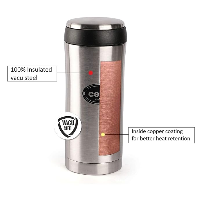 Cello My Cup Stainless Steel Water Bottle | 350 ml | Silver