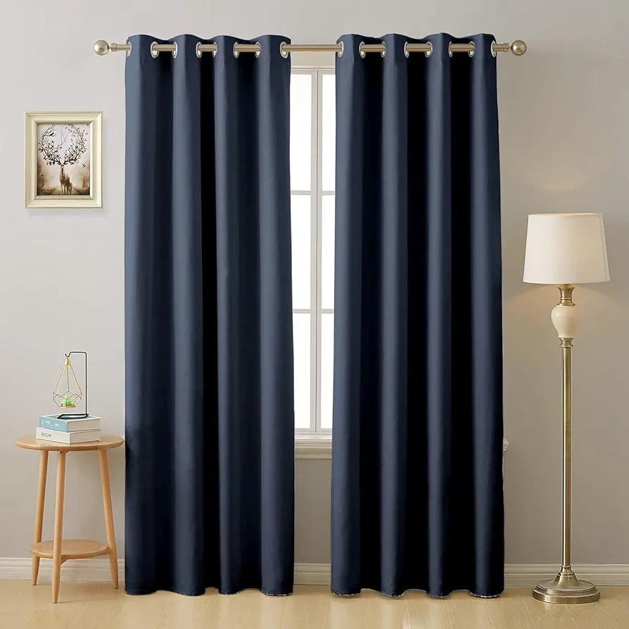 Cloth Fusion Blackout Door Curtains 8 Feet Long Set of 2 Indigo Blue