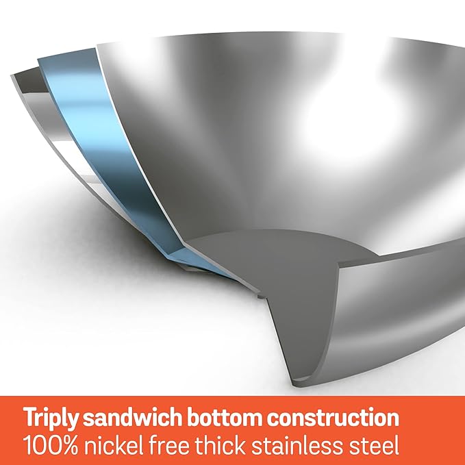 Meyer Trivantage Nickel Free Stainless Steel Triply Kadai with Steel Lid 22cm Silver