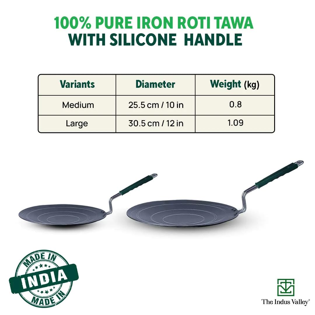The Indus Valley Pre-Seasoned Iron Concave Tawa For Dosa/Chapathi With Silicone Grip