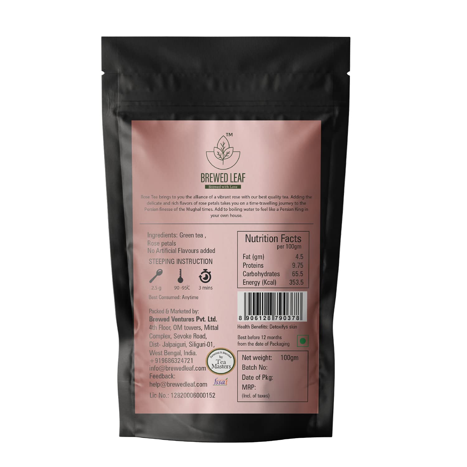 Brewed Leaf Natural and Fresh Rose Green Tea - 100 gms