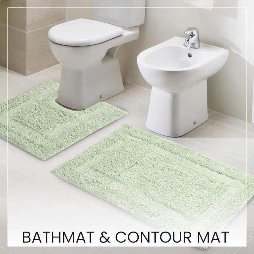Sashaa World Solid Anti-skid Cotton Bathmat And Contour Set For Bathroom Colour Mint (Pack Of 2)