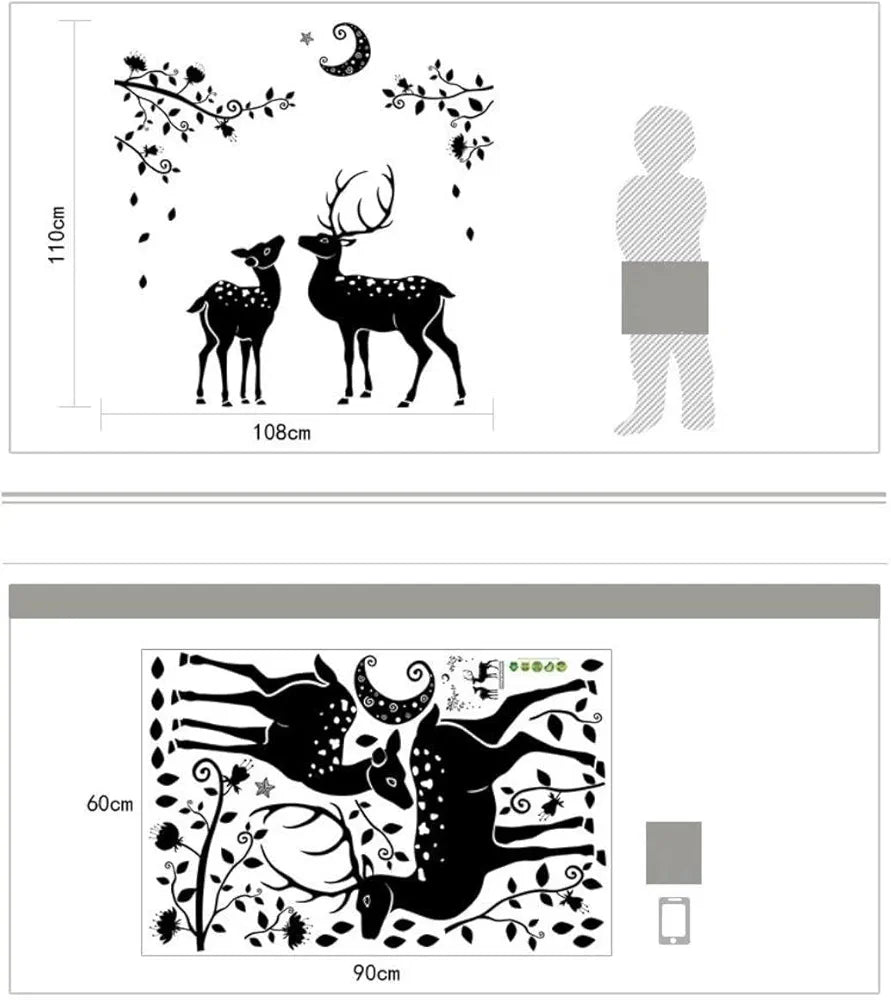 Jaamso Royals Black Deer Pvc Vinyl Self Adhesive Wall Sticker for Home