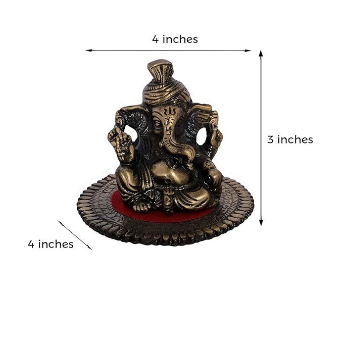 Ecraftindia Pagdi Metal Lord Ganesha on Round Base