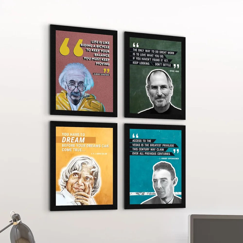 ArtX Paper Famous Scientists Motivational Quotes Wall Frame Art Painting Set of 4