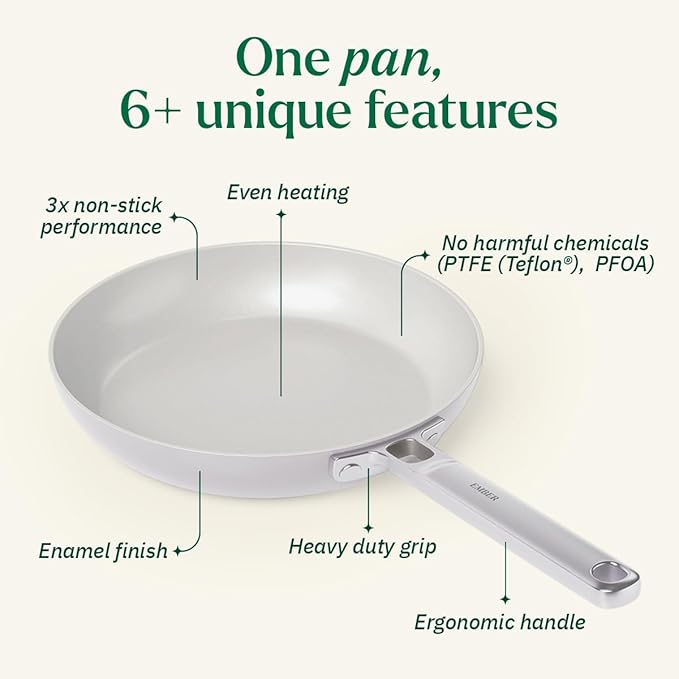 Ember Cookware Arcilla Ceramic Non-stick Egg Pan 20cm | Glass Lid | Stainless Steel Handle | Grey