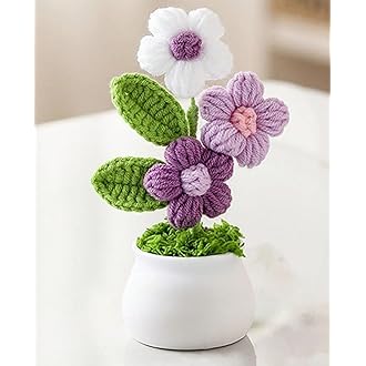 Crochet Flowers Artificial Sunflower Crochet Purple Plant