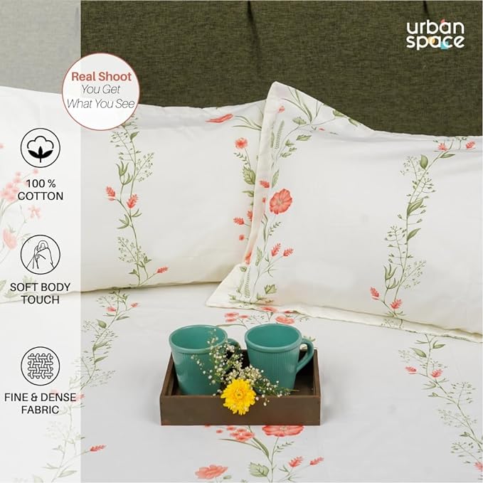 Urban Space Serene Bedsheet for Double Bed 2 Pillow Covers (Colour Veil Bloom Peach)