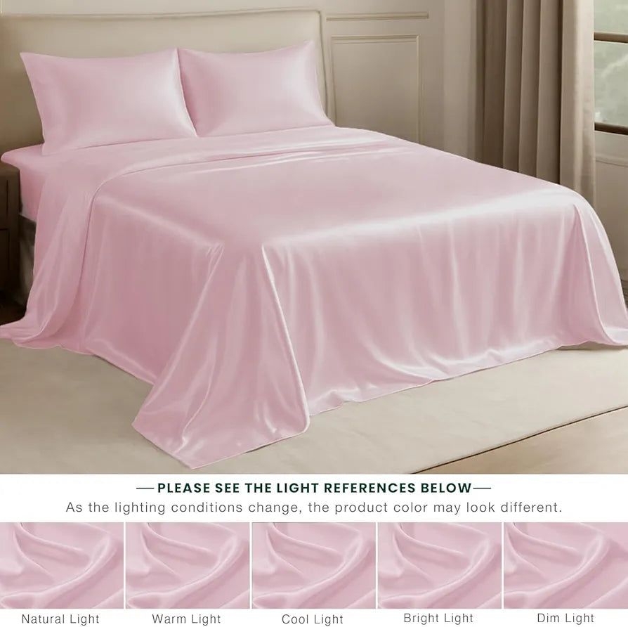 Cloth Fusion Satin Bedsheet for Queen Size Bed Set of 1  & 2 Pillow Covers Baby Pink
