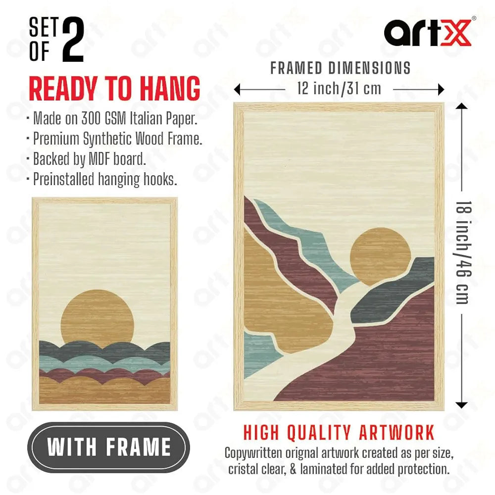 ArtX Paper Boho Aesthetic Wall Decor Paintings with Frame Set Of 2