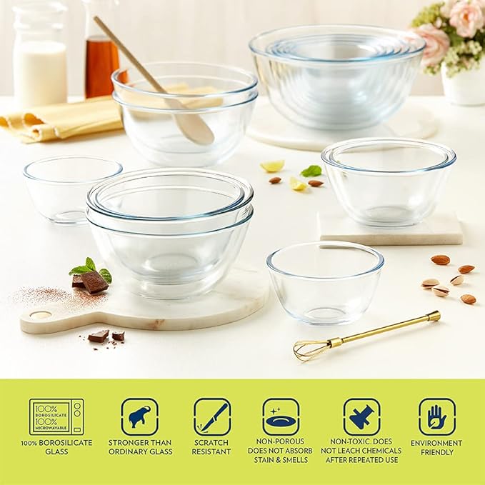 Borosil 900 ml Serving & Mixing Borosilicate Glass Bowl with Lid | Multipurpose Bowl for Kitchen & Dinning