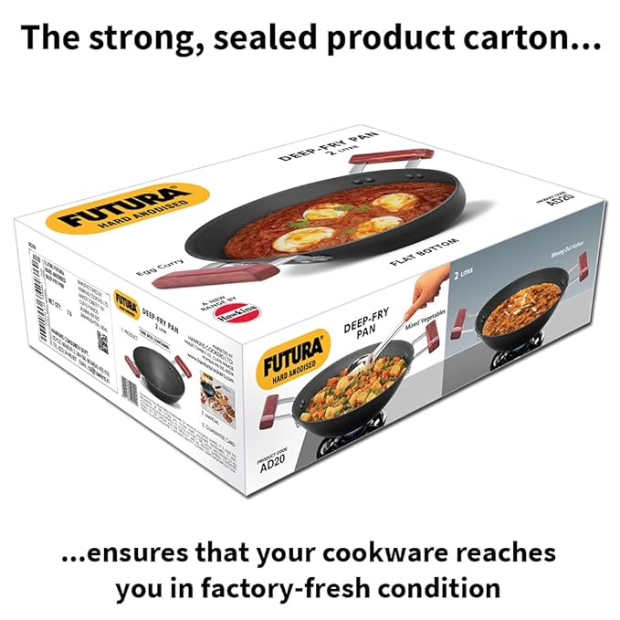 Hawkins Futura 2 Litre Deep Fry Pan Hard Anodised Kadai Flat Bottom Kadhai