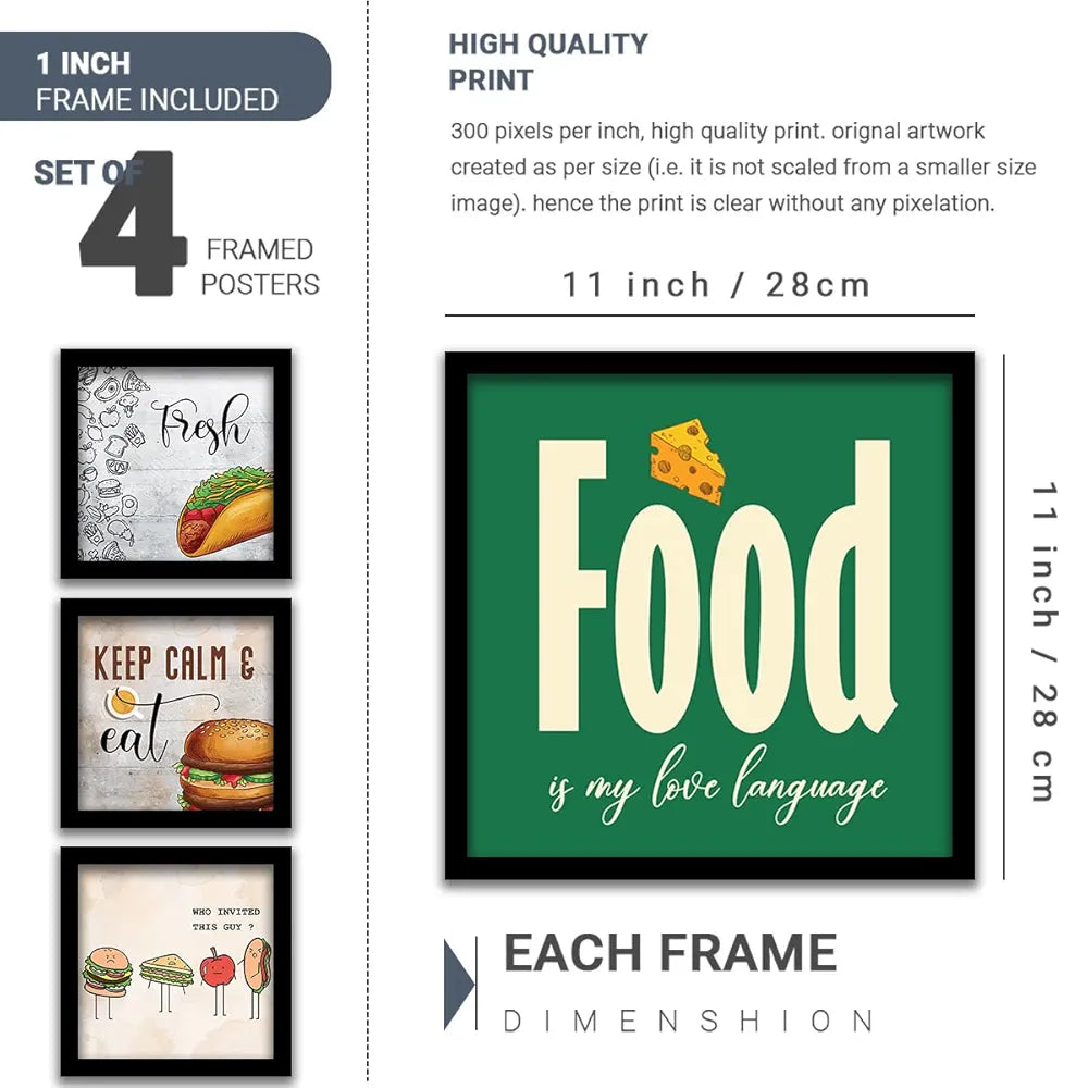 Kotart Paper Photo Frames For Kitchen And Restaurant Food Quotes Set Of 4 Design-21 F