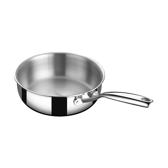 Stahl Artisan Triply Stainless Steel Saute Fry Pan With Lid | Induction Pan | Multi Pan | Stir Fry Pan | 1.8 L | 20 Cm