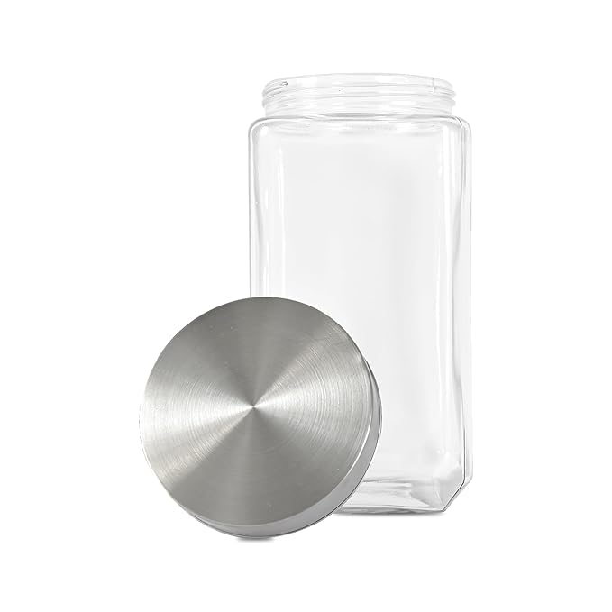 Femora Clear Glass Octa Jar With Steel Lid, Airtight Lid Jar for Kitchen Storage | 2000 Ml | Pack of 2