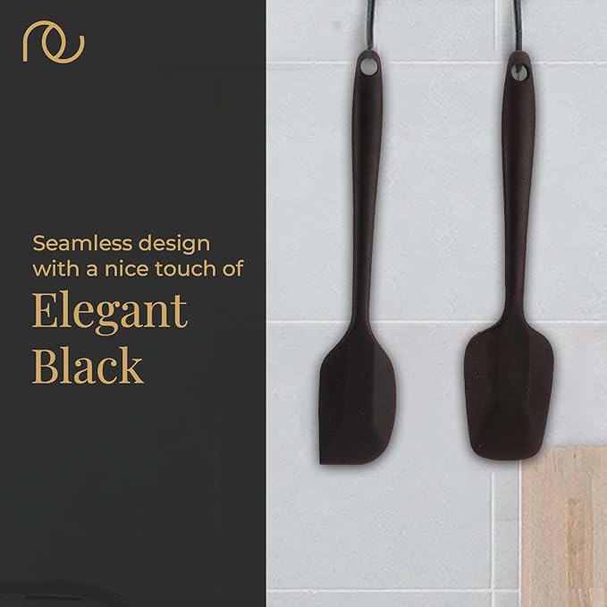 Frenchware Non-stick Premium Silicone Spatula | Large Spatula & Large Spoon, Black | for Cooking, Baking & Mixing, Seamless Design