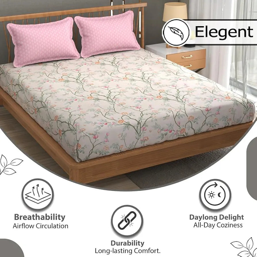 Fresh From Loom Floral XXL Microfiber Soft Cotton King Size Bedsheet for Double Bed 2 Pillow Cover 240 TC King Size Soft Bed Sheet Oyster Pink