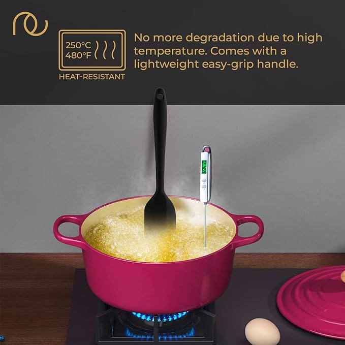 Frenchware Set of 5 Spatulas, Black | Non-stick Premium Silicone Spatula for Cooking, Baking & Mixing, Seamless Design