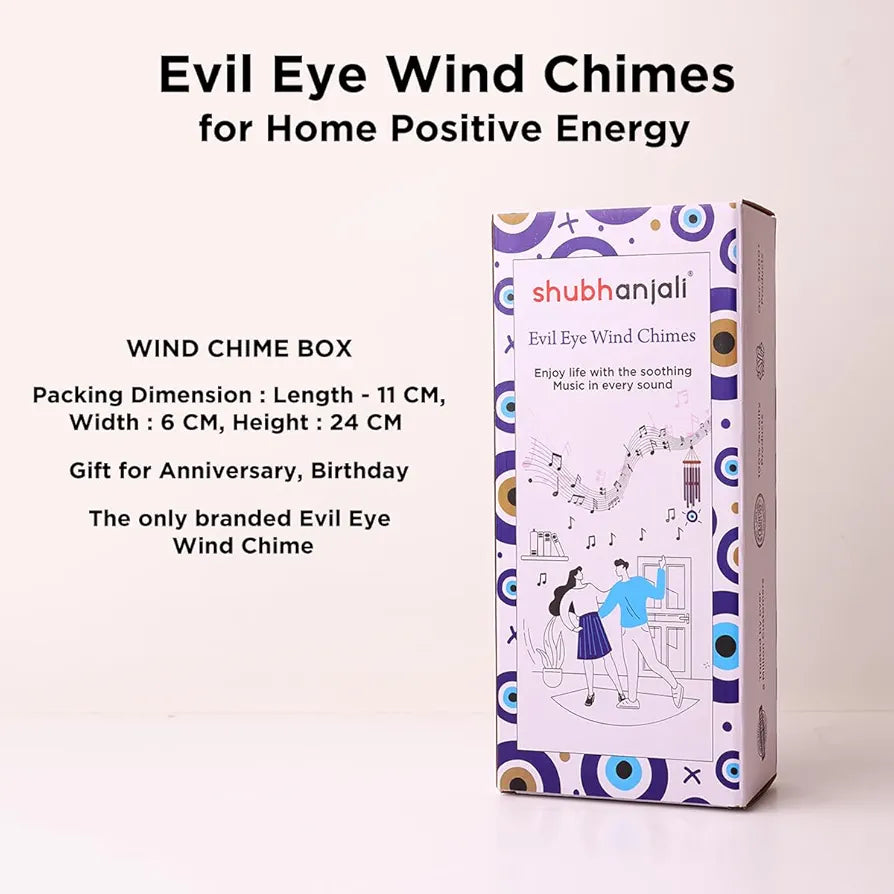 Shubhanjali Metal Evil Eye Wind Chimes 27Inch Turkish Wind Chime Blue