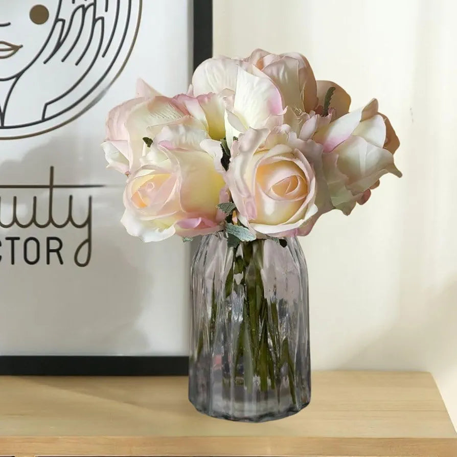 Artificial Rose Flower  for Home Decor Fabric White