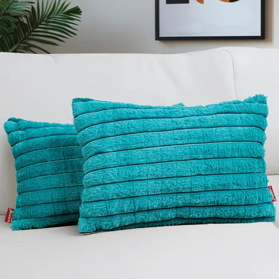 Homadorn Luxury Plush Fur Reversible Cushion Cover Ultra Soft & Cozy Teal