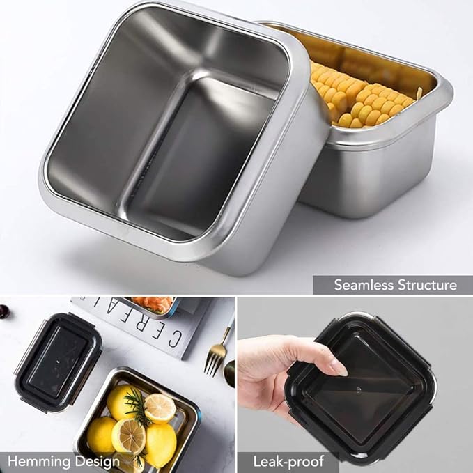 Femora High Steel Square Container Airtight Leakproof Unbreakable Storage Container/ Lunch Box | 850 Ml | Set of 3