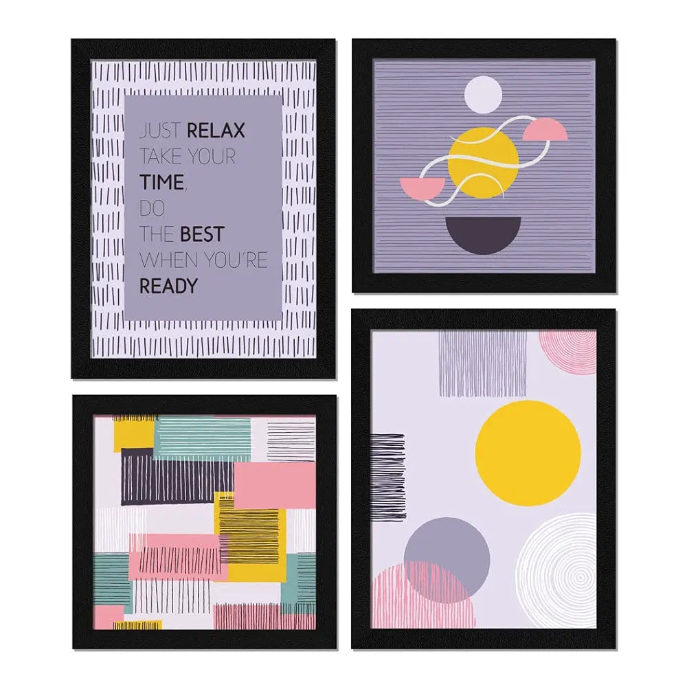 ArtX Paper Geometric Abstract Big Wall Art Frame Painting Multicolor Set of 4