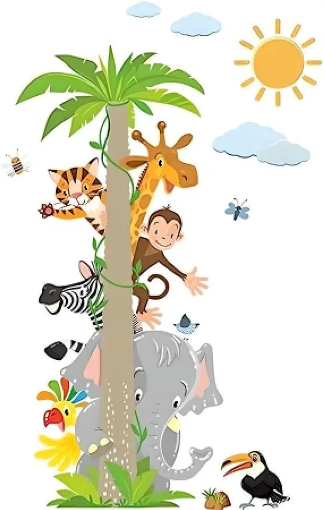 Jaamso Royals Coconut Tree With Jungle Animal Pvc Vinyl Wall Sticker Coconut Tree Animals