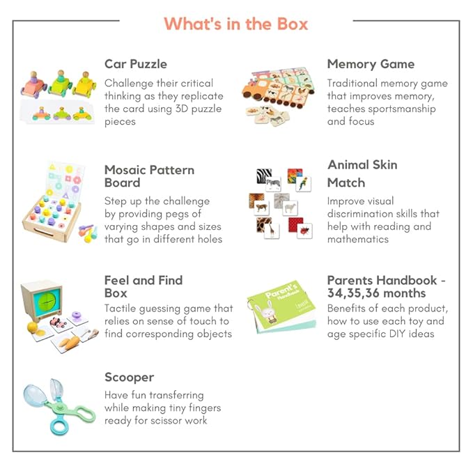Curious Cub Montessori Learning Wooden Toys | Box 14 | Develop Problem/puzzle Solving |hand-eye Coordination & Brain Development