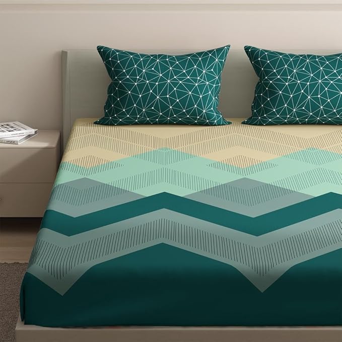 Wakefit Bedsheet for King Size Bedsheet King Size Bed Cotton 2 Pillow Covers Elastic Fitted Sheet Michele