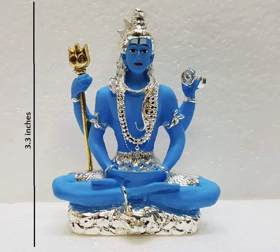 Gold Art India Resin 999 Silver Plated Blue Shiva Idol Blue