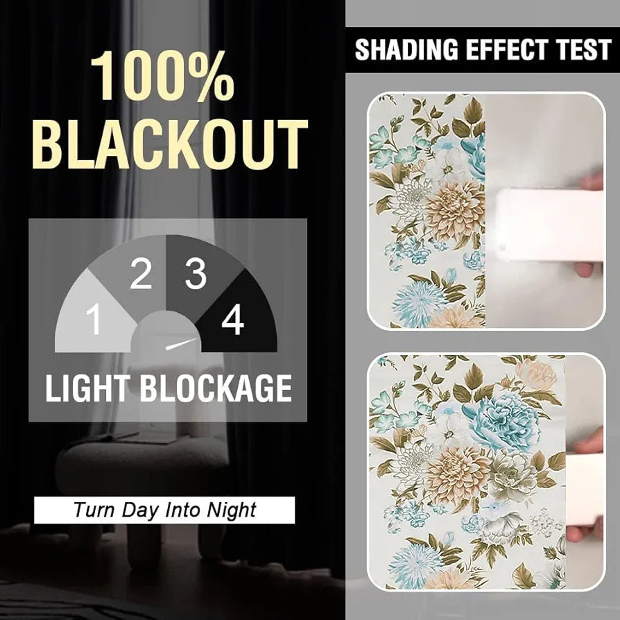 Cloth Fusion Blackout Printed Premium Window Curtains 5 Feet Long Set of 2 Blue Blooms