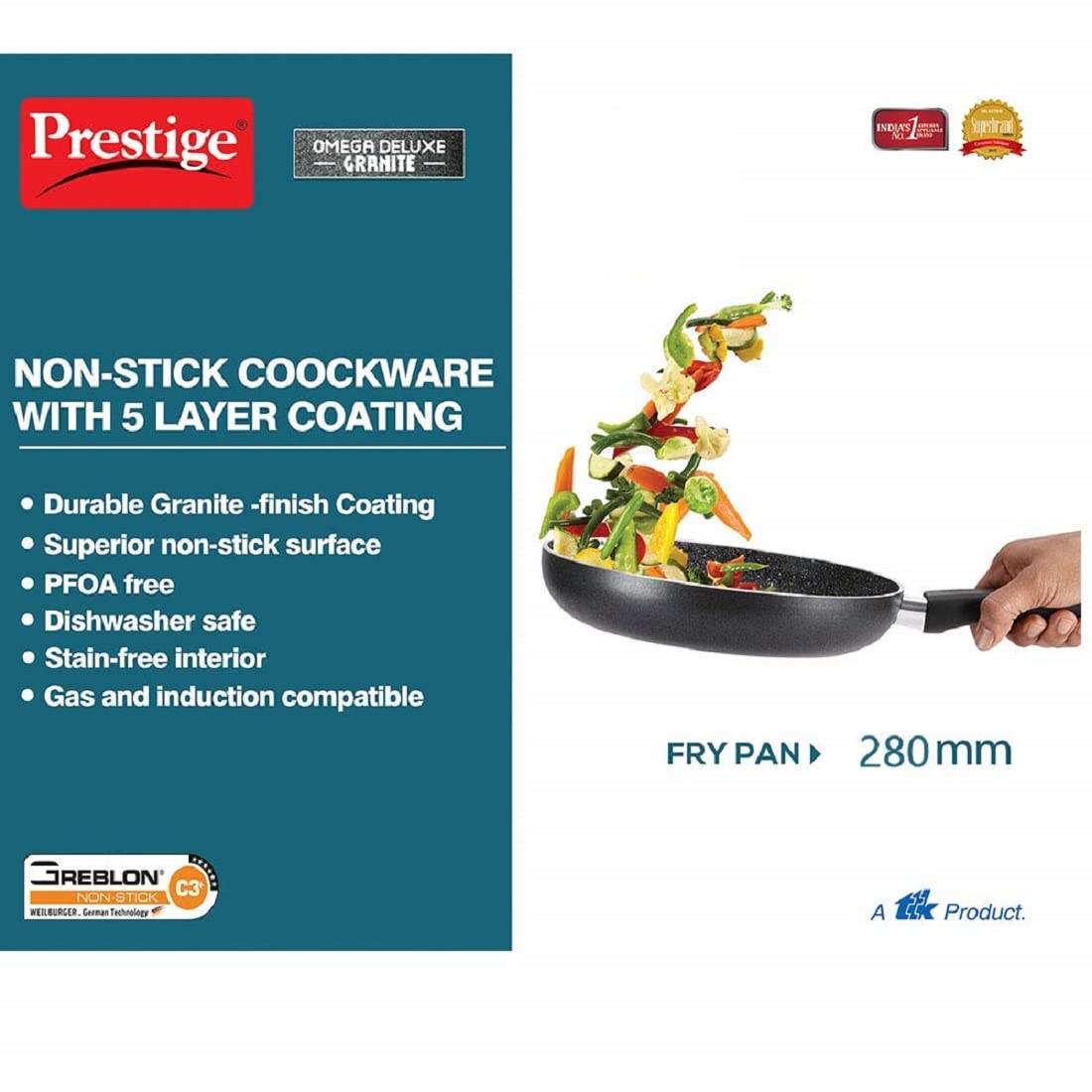 Prestige Omega Deluxe Granite Non-Stick Round Base Fry Pan 28cm - 3L