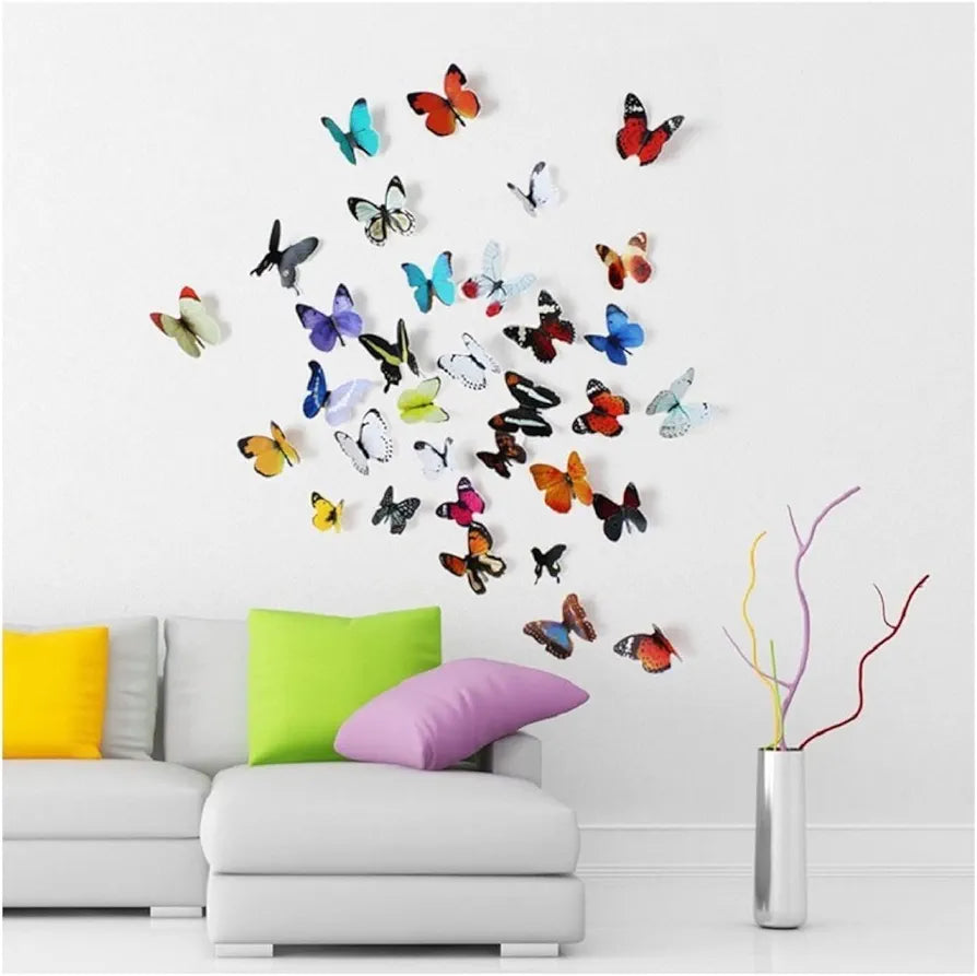 Jaamso Royals Multicolour 3d Butterflies Stickers for Wall 30CM X 21CM Set of 2